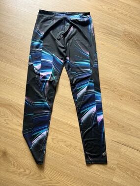 adidas Black Leggings with Blue & Purple Graphic Panels